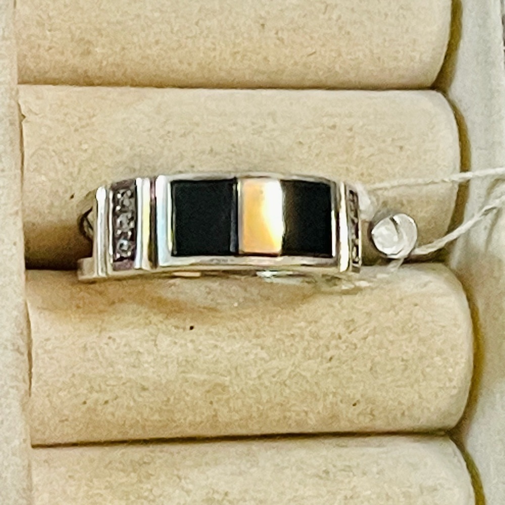 NWT black Onyx CZ VTG Sterling SILVER 875 gold 375- 9K MENS Ring S 19.5 -9.5US
